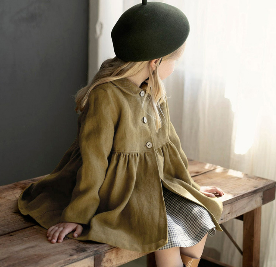 222530 Forest style doll collar cotton and linen dress jacket