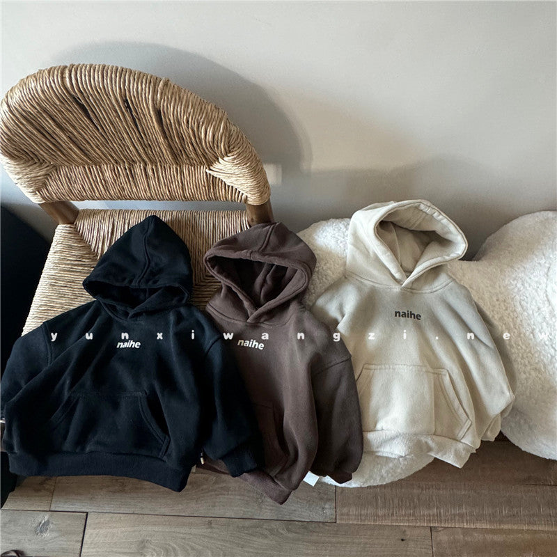 5813 Korean style small logo hooded brushed sweatshirt