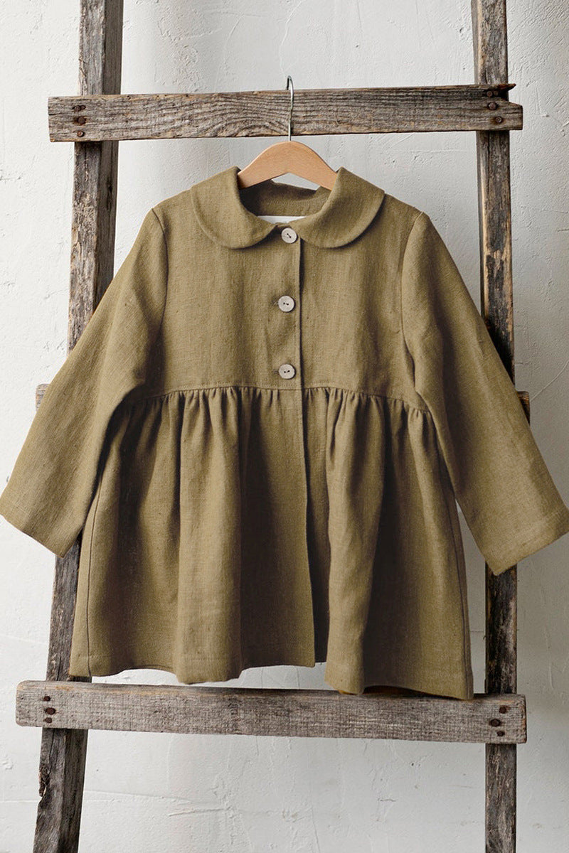 222530 Forest style doll collar cotton and linen dress jacket