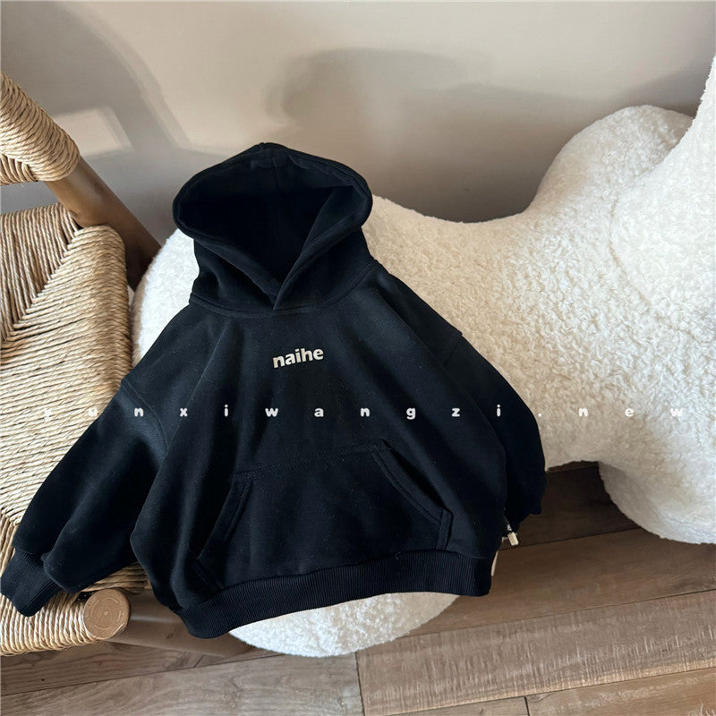 5813 Korean style small logo hooded brushed sweatshirt